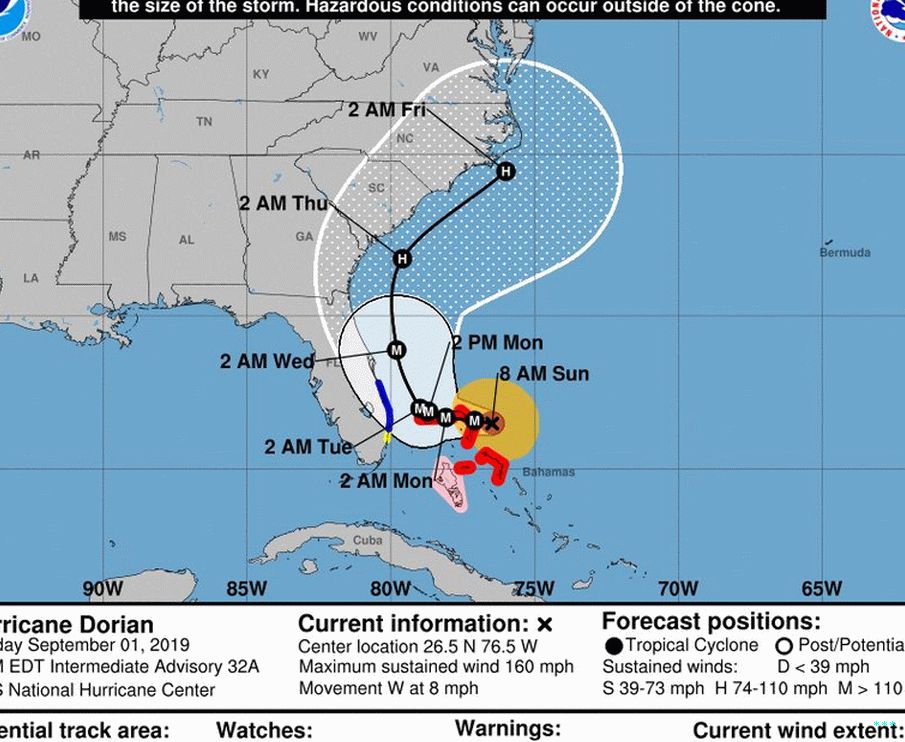 National 日曜日に有効なドリアンのハリケーンセンター予報  morning.